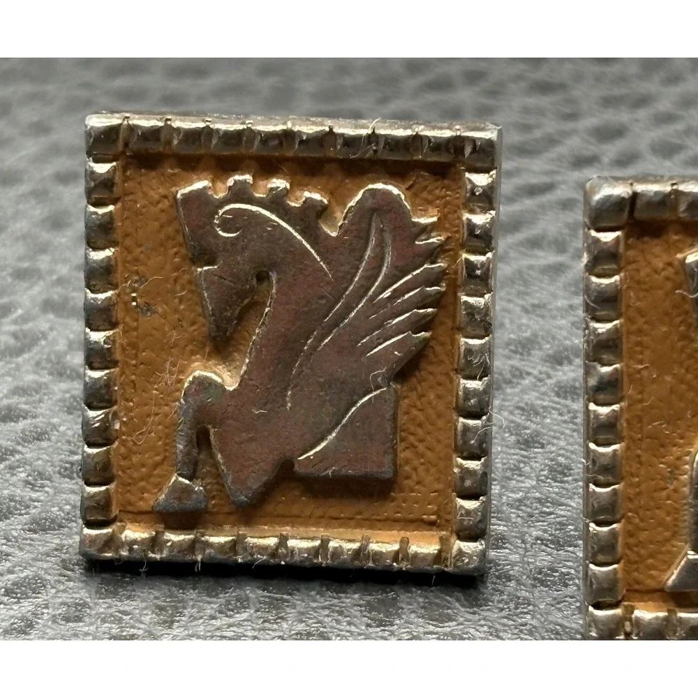 Vintage Horse Pegasus Equestrian Enamel Large Cufflinks Base Metal Gold Tone